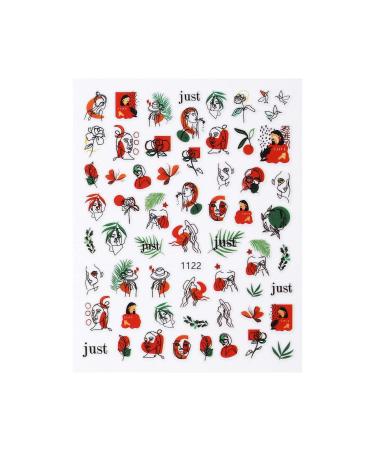 1 Sheet Fashion Decals Graffiti Pattern DIY Nail Art Decoration Slider Manicure Tool Geometric People Face Nail Sticker(1122) Style1122