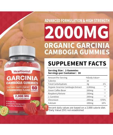 Buy Sugar Free Garcinia Cambogia Gummies - 2000mg 95% HCA & L-Carnitine - Weight Management & Energy Boost - Strawberry Flavor - 120 Count Pack - Buy Online on GoSupps.com