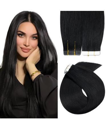 Elailite real hair extensions tape in #1 black 20 pieces invisible glue hair extension adhesive strips real human hair 40cm 30g 40 cm #1 black