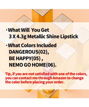 Oulac Metallic Orange Lipstick Set - Vegan & Cruelty-Free | High Payoff & Moisturizing Formula | 4.3g X 3PCS - Buy Online on GoSupps.com