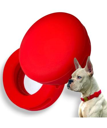 moosh Silicone Airtag Holder for Dogs and Cats | Perfect for Pet Trackers | Safe & Stylish Red