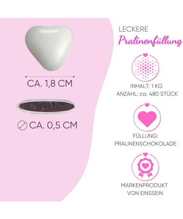 EinsSein 1 kg chocolate wedding heart dragees mixed medium white-black glossy sweets christening communion almonds feter and - Buy Online on GoSupps.com