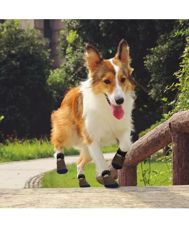 Petloft Anti-Slip Dog Socks - 4 Pieces Slide-Resistant Socks for Small & Medium Dogs Cats & Puppies - Adjustable Fastening Tape - Brown Paw (Large) - Buy Online on GoSupps.com
