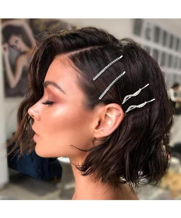 10 Pieces Clear Rhinestone Crystal Bobby Pins Scettar Silver Metal Hair Clips Hair Accessories for Women Crystal Hair Pin Decorations for Brides Girls 2 Styles (S-shaped and Single Row) - Buy Online on GoSupps.com