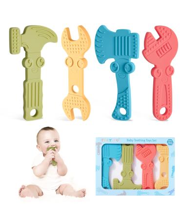 TYRY.HU Teething Toys for Baby Training Baby Toothbrush teether Chew Toy BPA Free Silicone Cooling Tools Shape Baby Teether Relief Gifts for Newborn 4pcs(A)