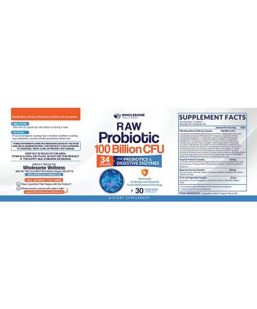 Wholesome Wellness Organic Probiotics 100 Billion CFU - 30 Capsules for Digestive Health - Buy Online on GoSupps.com