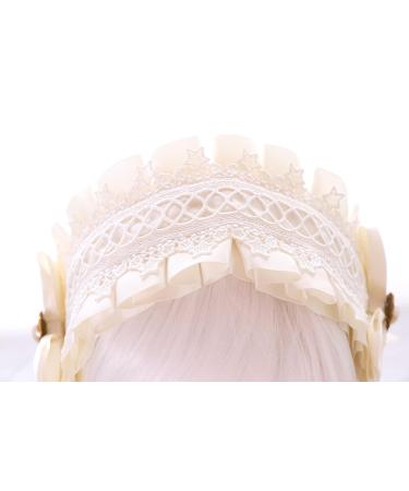 Shop C-04-5 Cream White Maid Lolita Headband with Bow & Pearl Necklace - Gothic Hair Accessory for Unique Style - Buy Online on GoSupps.com