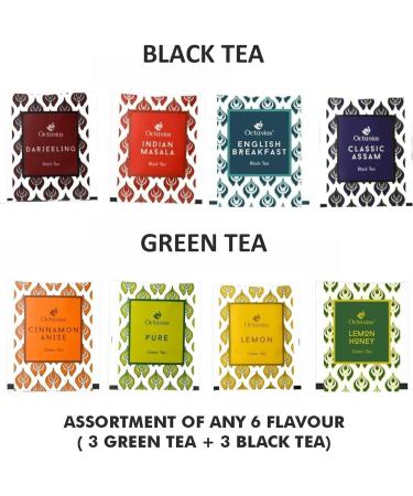 Octavius Elephant Printed Wooden Caddy Tea Sampler Pack | 90 Double Chamber Tea Bags | 3 Black & 3 Green Tea Assortment | Tea Lover's Variety Pack - Buy Online on GoSupps.com