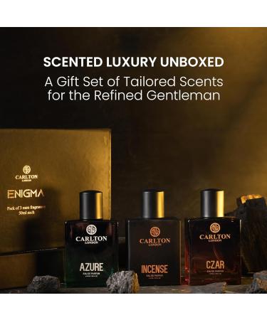 Carlton.London Premium Enigma Liquid Perfume Gift Set For Men Long Lasting Spicy Woody & Citrusy Fragrances (Set Of 3) 50ml Each Azure Incense & Czar EDP Gift For Husband Boyfriend Dad Brother - Buy Online on GoSupps.com