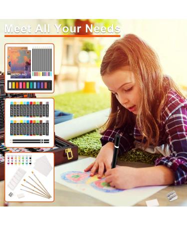 85 Piece Wooden Art Set - Painting Supplies with Watercolor, Oil Pastels, Colored Pencils - Portable Gift for Kids, Beginners, and Artists - Brown - Buy Online on GoSupps.com