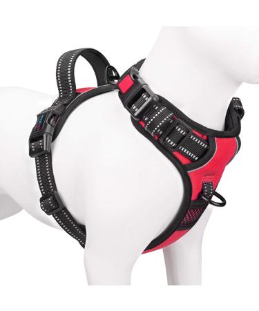 Phoepet anti-educational dog harness reflective adjustable with training handle name ID card 2 metal linen hooks 3 snap buckles easy tightening and losing weight XS red red XS