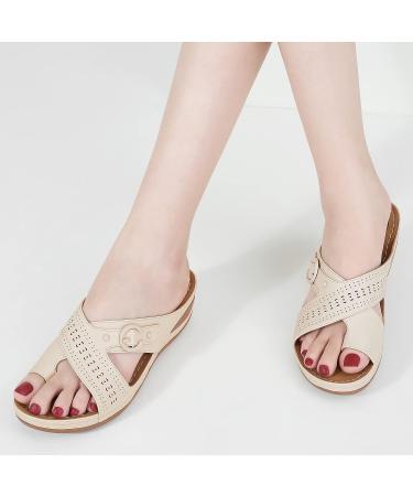 Judxsious Women's Comfortable Orthopedic Wedge Sandals - Cushioned Platform Sandals for Dressy Summer Beach Walking (6, Apricot) - Buy Online on GoSupps.com
