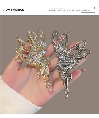 Rhinestone Fairy Girl Hair Claw Clips Set - Non-slip Hair Accessories in Silver & Gold (2PCS) - Buy Online on GoSupps.com