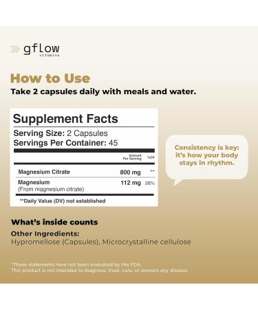 Gflow Vitamins Magnesium Citrate Supplement | Citrato de Magnesio | Supplement for Calm, Sleep, Muscles and Bones | Made in The USA - Buy Online on GoSupps.com