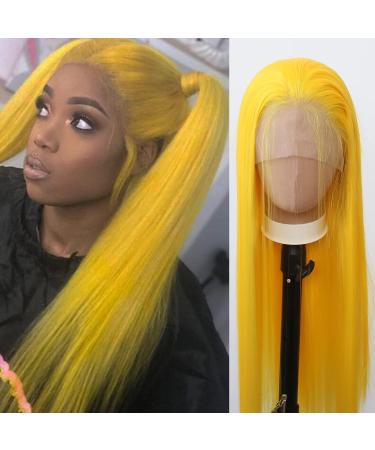 Yellow Synthetic Lace Front Wig for Black Women - Long Straight Heat Resistant Fiber Hair with Baby Hair - Ideal for Cosplay and Daily Wear - Buy Online on GoSupps.com