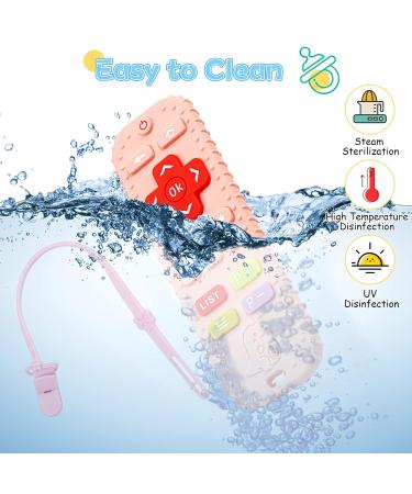 Buy BPA-Free Baby Biting Toys & Silicone Teething Rings - Safe for 3+ Months - Pink/Orange with Pacifier Chain - Buy Online on GoSupps.com