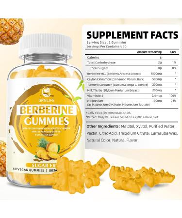 High Potency Berberine Gummies with Ceylon Cinnamon - 1500mg Immune & Metabolism Support Sugar-Free Pineapple Flavor - 60 Count - Buy Online on GoSupps.com
