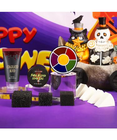 Wound Bruise SFX Halloween Makeup Kit - 6 Color Oil Based Face Paint Edible Fake Blood Dark Coagulated Scar Gel 7 Sponges for Stage & Cosplay - Buy Online on GoSupps.com