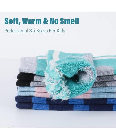 Findway 2 Couple Merino Wool Ski Socks - Unisex Thermal Winter Socks for Kids (30-36) - Breathable Snowboard Socks for Girls & Boys - Blue-Green/Blue - Buy Online on GoSupps.com