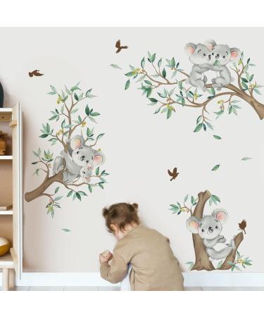 Decalmile Koala Tree Branch Wall Decals with Green Leaves - Nursery and Kids Bedroom Wall Decor - Buy Online on GoSupps.com
