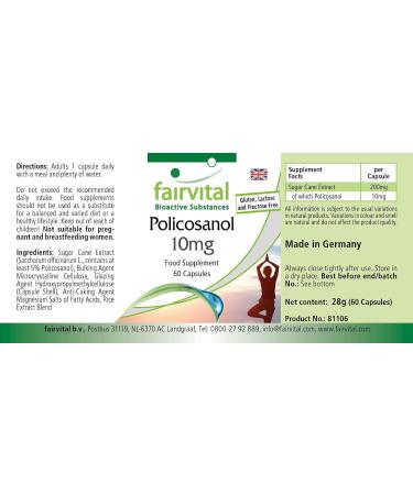 Fairvital | Policosanol 10mg - 2 months - VEGAN - High dosed - 60 capsules - Buy Online on GoSupps.com