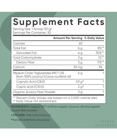 Sports Research Organic MCT Oil Powder Unflavored - 10.6 oz (300 g) for Energy & Focus - Buy Online on GoSupps.com
