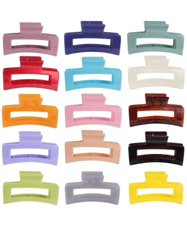 15 Pack Rectangle Hair Claw Clips Solid Color Hair Clips Stylish Elegant Barrettes for All Hair Types for Women Non-Slip Hair Jaw Clips