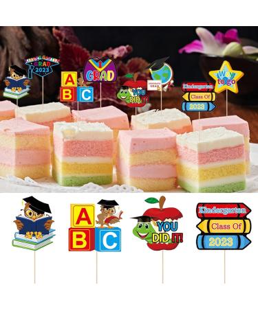 2023 Kindergarten Graduation Cupcake Toppers with Bamboo Sticks - Colorful and Clear Print Cake Decoration Picks for Party Multicolor - Buy Online on GoSupps.com