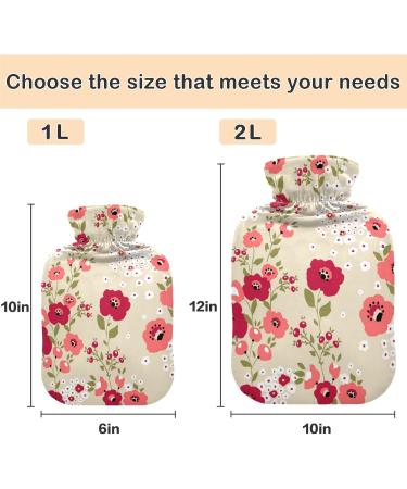 Naanle Red Spring Flowers Hot Water Bottle - 1L Transparent Heat Bottle for Back Pain Relief & Neck Therapy - Ideal Hand/Foot Warmer - Buy Online on GoSupps.com
