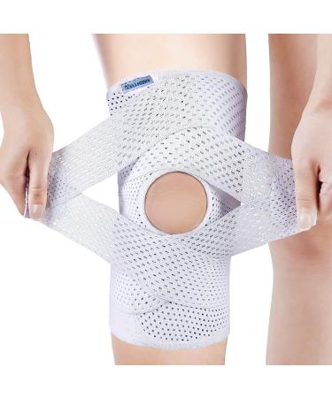 Professional knee supports knee band with open patella pads & spring side stabilizers adjustable knee band with a V-shaped band for ACL arthritis restoration (white s) s white