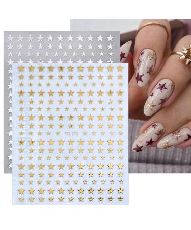 3D Star Nail Art Stickers - 6 Sheets of Shiny Gold Silver White & Black Decals for DIY Manicure | Acrylic Nail Charms & Glitter Nail Tips - Buy Online on GoSupps.com