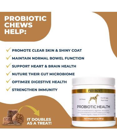 PetScy Probiotic Chews for Dogs | Prebiotic Fiber & Omega-3 | Improves Skin, Coat & Gut Health | 30 Chews - Buy Online on GoSupps.com