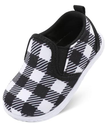 JOINFREE Unisex Baby Shoes Baby Boys Girls Sneakers Infant Slip On Baby First Walking Shoes Toddler Casual Sneaker Crib Shoes 2-2.5 Years Black Plaid