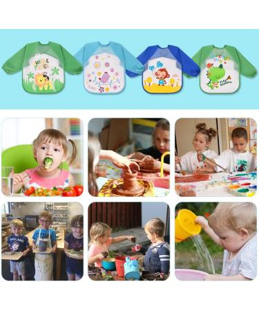 Vicloon 4 Pcs Baby Waterproof Sleeved Bibs - Unisex Feeding Apron for Infant/Toddler 6 Months to 3 Years - Blue/Green - Buy Online on GoSupps.com