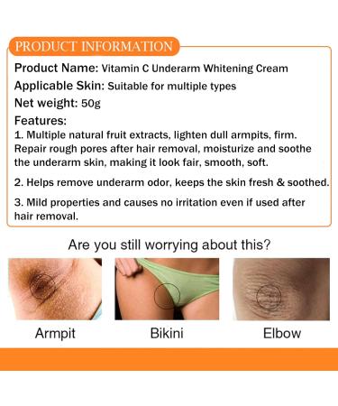 Underarm Whitening Cream Armpit Whitening Cream Vitamin C Bleaching Cream for Dark Skin & Private Parts Fade Melanin on Body Armpit Knees Elbows Sensitive & Intimate Parts - Buy Online on GoSupps.com