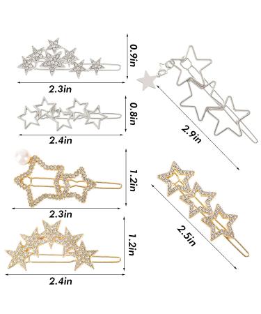 6PCS Star Hair Clips - Non-slip Metal Barrettes with Rhinestone and Pearl - Women's Silver Golden Hair Accessories - Buy Online on GoSupps.com