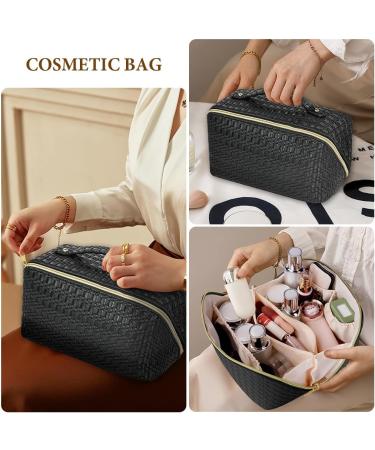 Aucuu Premium PU Cosmetic Travel Bag- Large Capacity Waterproof Organizer, Geometric Black Design - Gift for Women - Buy Online on GoSupps.com