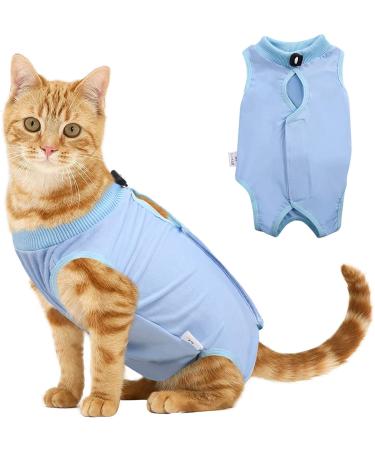 Voarge Recovery Suit Cat Cat Bodysuit After Surgery Anti-Leaking Prevent Licking After Surgery Weaning and Keeping Warm Recovery Cloth Suit for Cats Dogs (L Blue) L blue