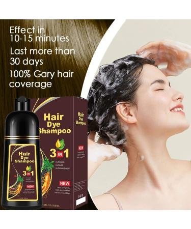 Instant 3-in-1 Hair Dye Shampoo - Herbal Ingredients - 100% Grey Coverage - Chestnut Color - 500mL - Buy Online on GoSupps.com