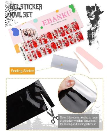EBANKU Halloween Gel Nail Polish Strips - 20 Full Wraps Stickers with Skull Blood Design, Nail File and Stick - Buy Online on GoSupps.com