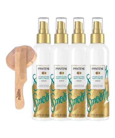 Pantene Conditioner Pro-V Smooth Hair Serum 5.7 fl oz Hydrating Anti-Frizz Serum for Dry Damaged Hair Wooden Comb Pro-Vitamin B5 & Argan Oil Lightweight Humidity Resistant Pack of 4