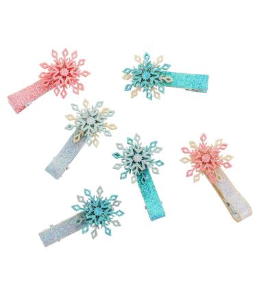 Frcolor 6Pcs girl snowflake hair clip glitter snowflake hair chips christmas cosplay hair needles christmas hair accessories gift for toddler toddler girls child