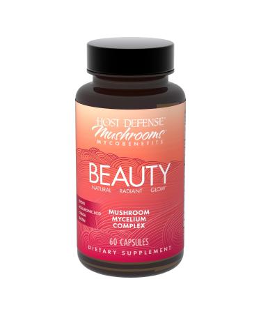 Host Defense MycoBenefits Beauty Capsules - Supplement for Healthy Hair & Nail Strength - Skin Elasticity & Health Aid - Mushroom Supplement with Biotin & Hyaluronic Acid - 60 Capsules (30 Servings)