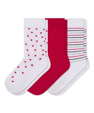 Sugar Free Sox Health & Comfort Womens Non-binding Comfort Crew Socks 3 Pack (M Hearts/Stripes/Red) Pink Lavender Lt. Blue