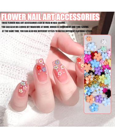 3D Flower Nail Charms- 12 Grids Acrylic Resin Blossom Nail Art Rhinestone with Pearls Gold Silver Beads Flower Gel Nails Decorations for Women Girls Manicure DIY Supplies - Buy Online on GoSupps.com
