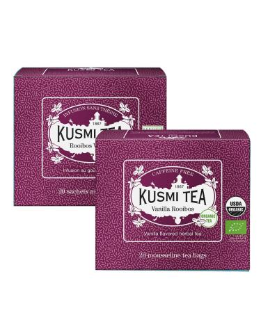 KUSMI TEA Kusmi Tea - Vanilla Rooibos - Pack of 2 boxes - Organic Infusion - Rooibos from Organic Farming - Caffeine-Free Infusion - Enjoy Hot or Iced Tea - 2 x 20 Tea Bags