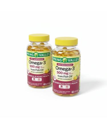 Omega-3 Fish Oil 500mg 60 Softgels Omega 3 Supplement for Men and Women Magnesio DHA EPA Daily Lemon Flavor Softgels Gluten Free (Pack of 2)