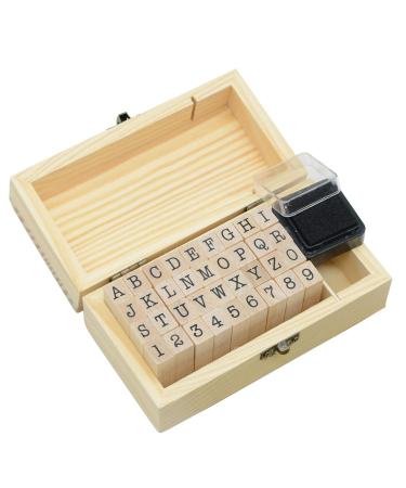 Pack of 36 Pcs Small Wooden Rubber Stamps 0.2 Inch of Letter and Number for DIY Craft Card and Photo Album (B)