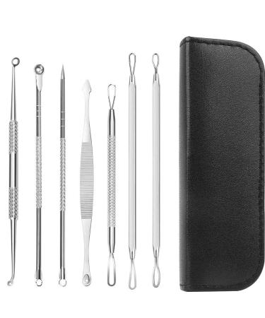 7PCs blackhead remover comedone squeezer set press pimples Tool Comedone squeezer with leather pocket for treatment pimple acne