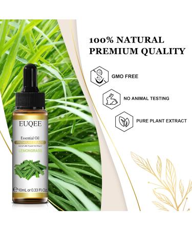 EUQEE Lemongrass Essential Oil 10ml - Pure & Natural Aromatherapy Oil for Home Relaxation - Diffuser & Humidifier Blend - Pack of 1 - Buy Online on GoSupps.com